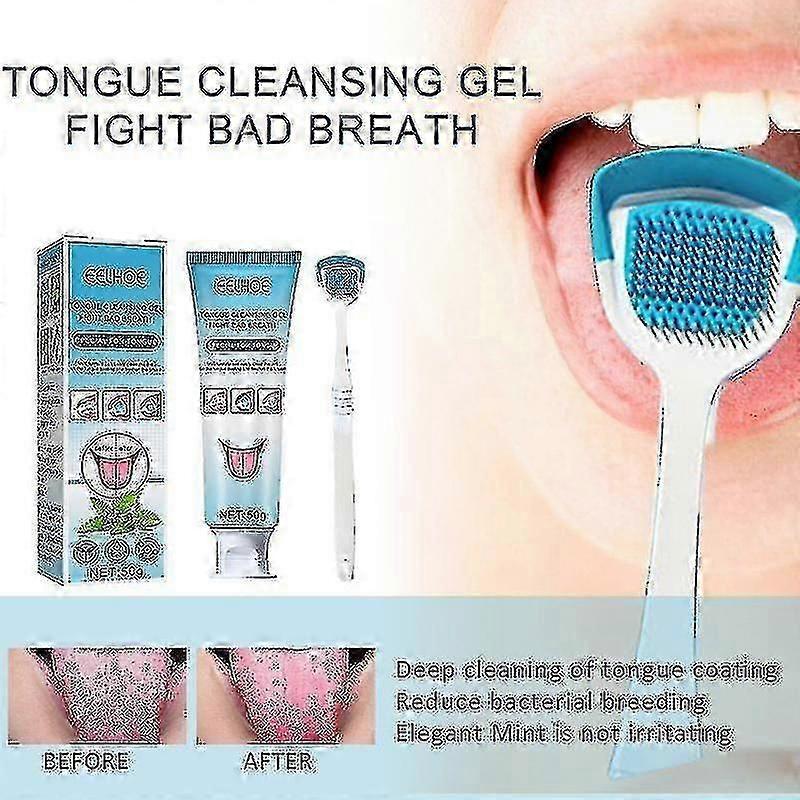 2pcs Eelhoe Tongue Cleaners With Soft Brush Scraper Fight Bad Breath Mild Formula Cleaning