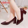 Fashion Aphixta 5cm Square Heels Patent Leather Red Pumps Shoes Woman Classics Pointed Toe Dress Official Pumps Party Plus Size 49 50