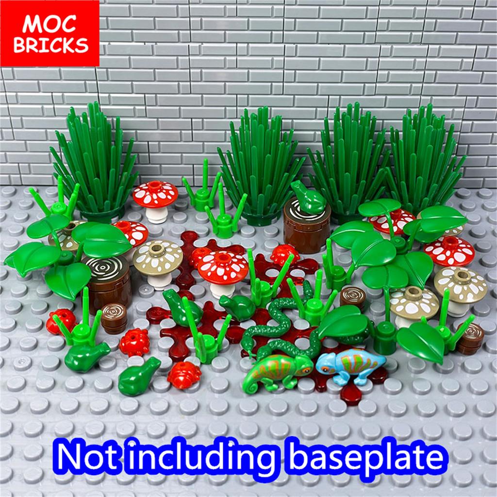 Set  MOC Bricks Plant Frog lizard Mushroom Brush City Assembled Educational Building Blocks Kits Toys For Children DIY Part