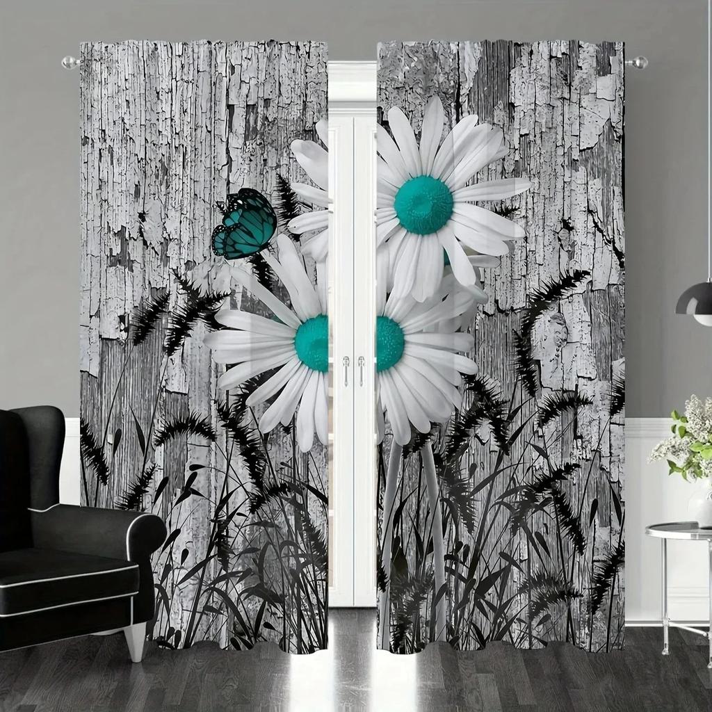 3D 2 шт. Винтажные деревянные планки с принтом, занавеска для окна для спальни, гостиной, карман для окон, домашний декор