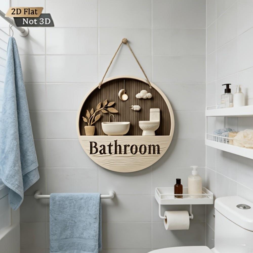 Ornament Bathroom Sign Plate 2D Flat Circle Decorative Plaque  Group Living Area