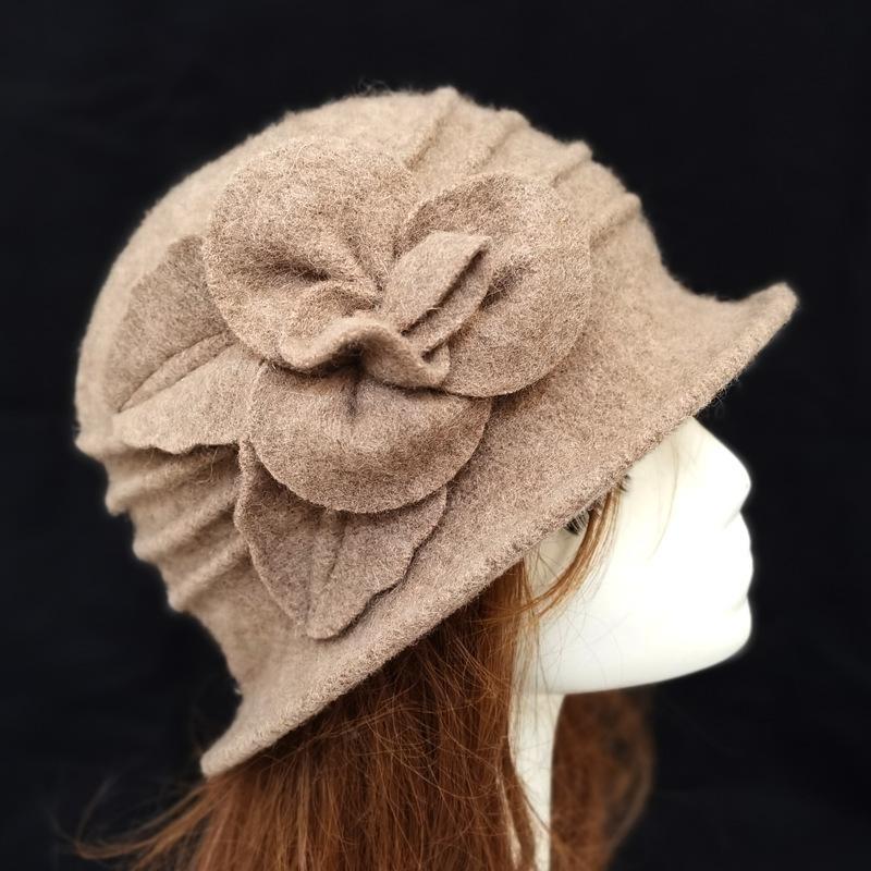 Flower New Section 100% Wool Hat Autumn Winter Middle-aged Female Soft Hat Women European Tide Dome Felted Mummy Thought Hat