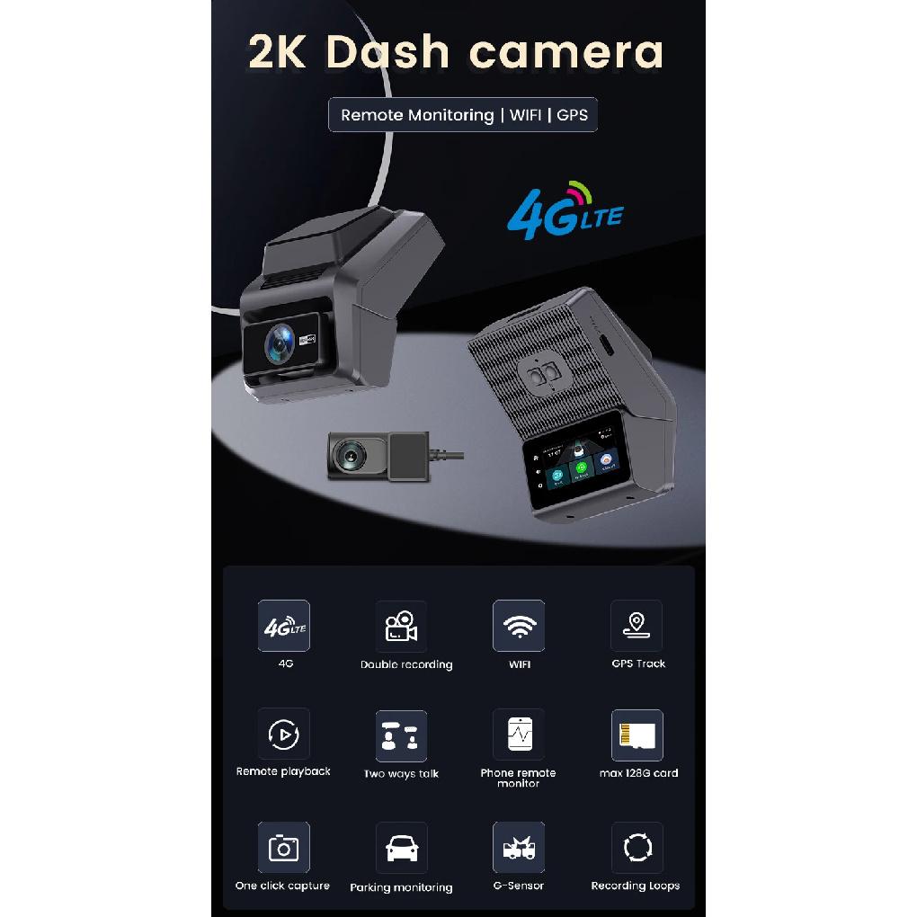 2K 4G 3-дюймовый видеорегистратор с двумя камерами, записью, Wi-Fi, GPS-трекингом, удаленной проверкой видео в реальном времени на телефоне, питание 12-24 В, автомобильная камера