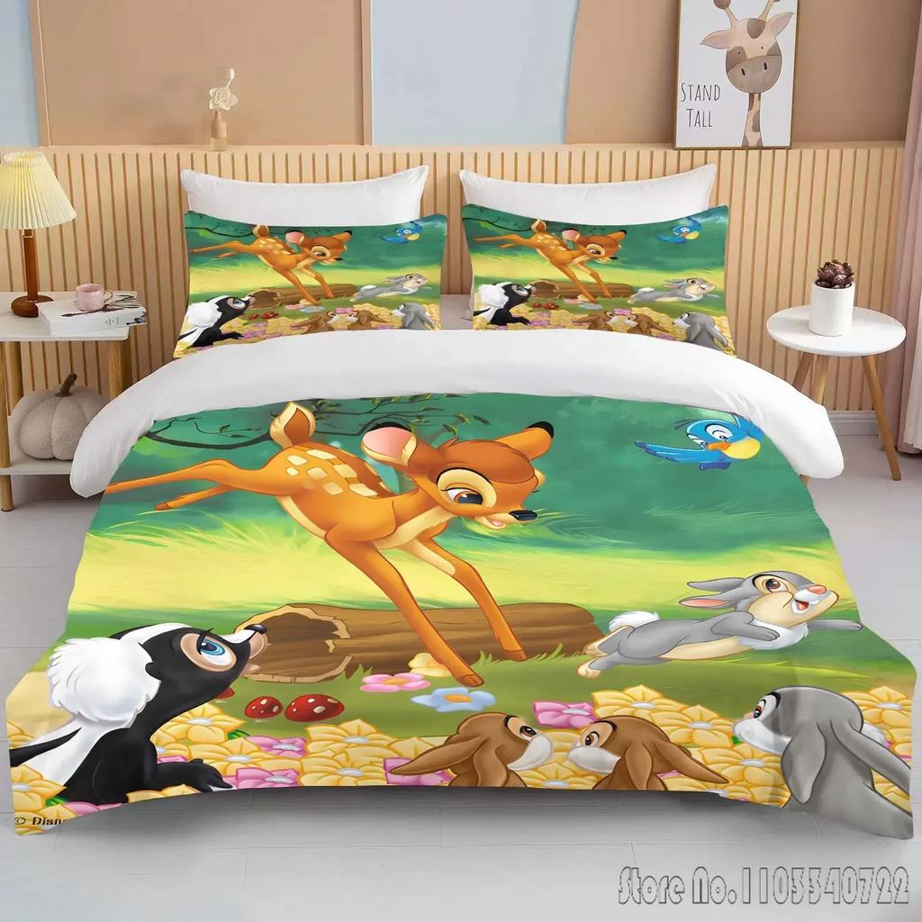 Мягкий постельный комплект с принтом Бэмби, пододеяльник, аниме-одеяло, подарок на день рождения для взрослых и детей, полный размер, размер кинг