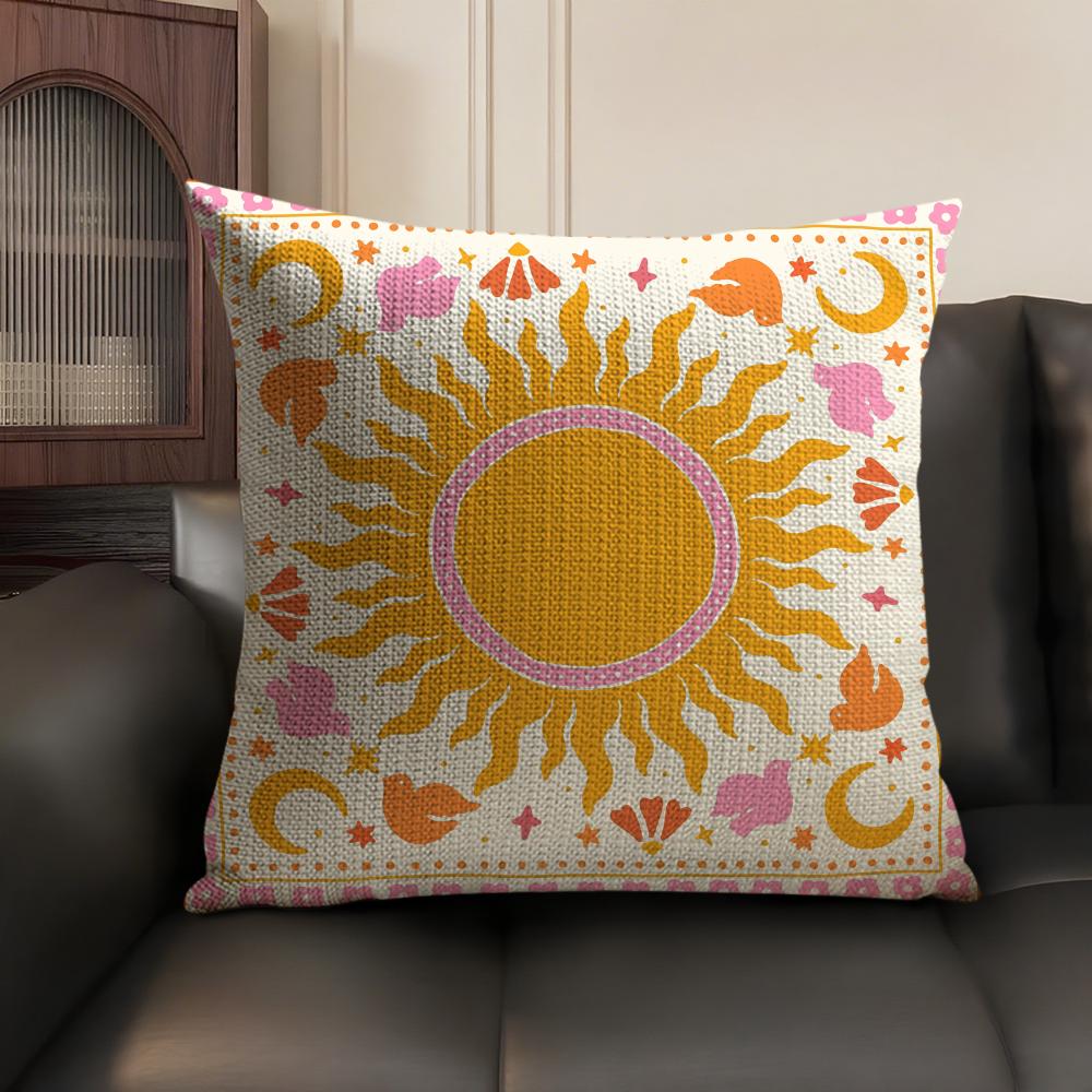 Cute Cartoon Flowers Fashion Art Cushion Cover Natural Linen Organic Fabric DoubleSided Printing Sofa Home Decor Pillow Case