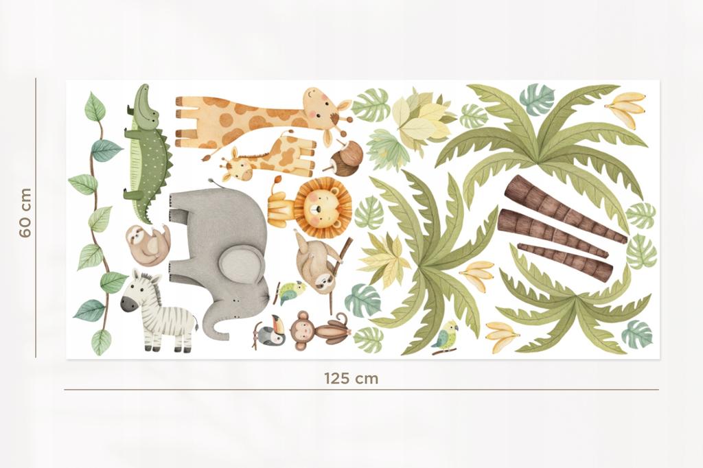 Safari Wall Stickers - Lion, Elephant, Giraffe, Monkeys And Palm Trees