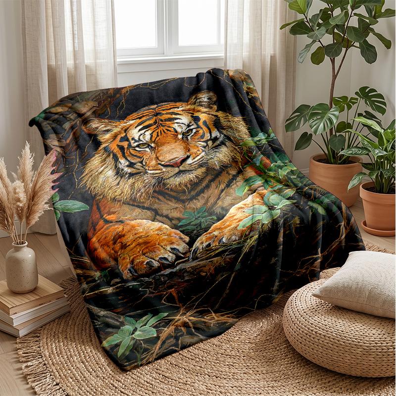Tiger in the Jungle Theme blanket Lightweight Warm Flannel Blanket Decorative Throw Blanket for Home Decoration