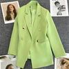 Solid Casual Coat Metal Buckle Small Suit Jacket Women Clothing Summer Double Breasted Office Lady Elegant Blazers Thin Autumn