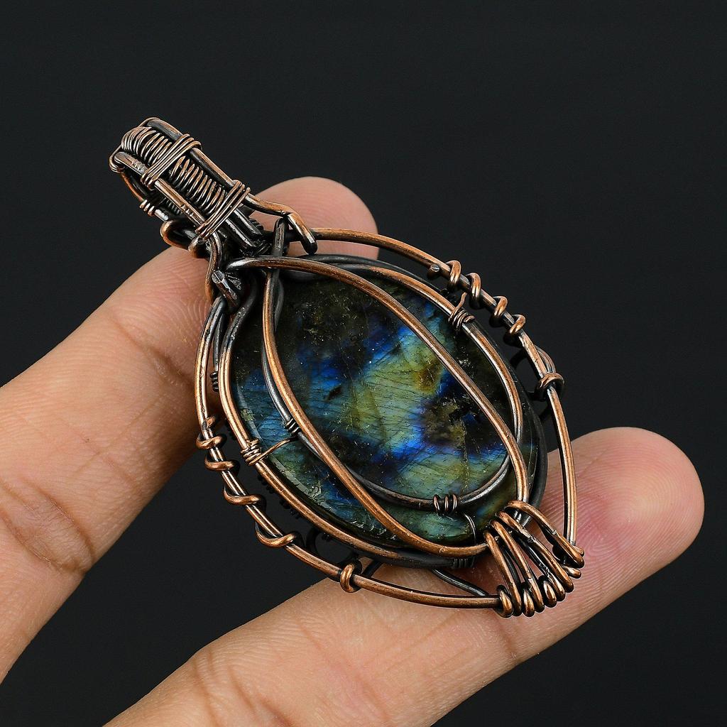 Tree Of Life Labradorite Pendant, Handmade Gemstone 999 Copper Wire Wrapped Pendant Antique Jewelry, For Gift Silver Jewelry