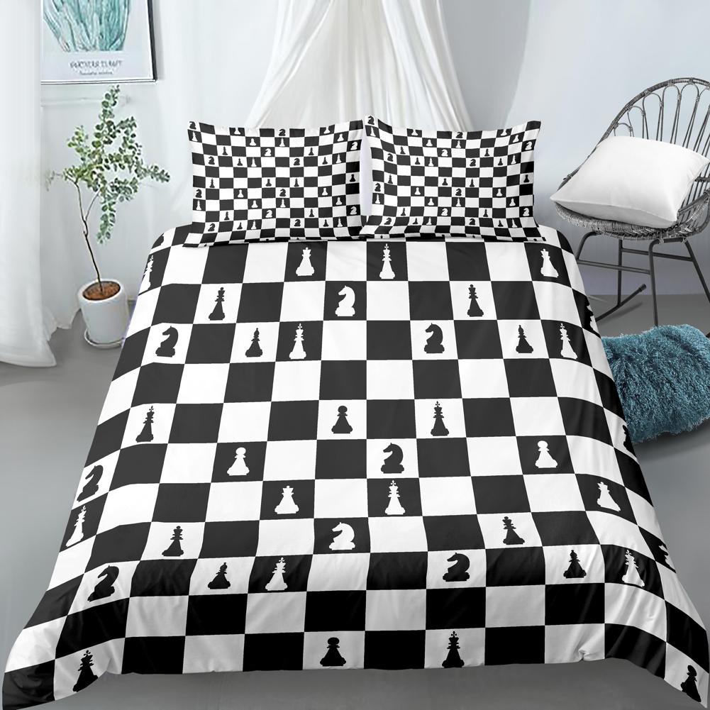 Комплект пододеяльников с шахматной доской, 3D-принт, международные шахматы, черно-белый пододеяльник для детей, мальчиков и девочек, комплект постельного белья из полиэстера
