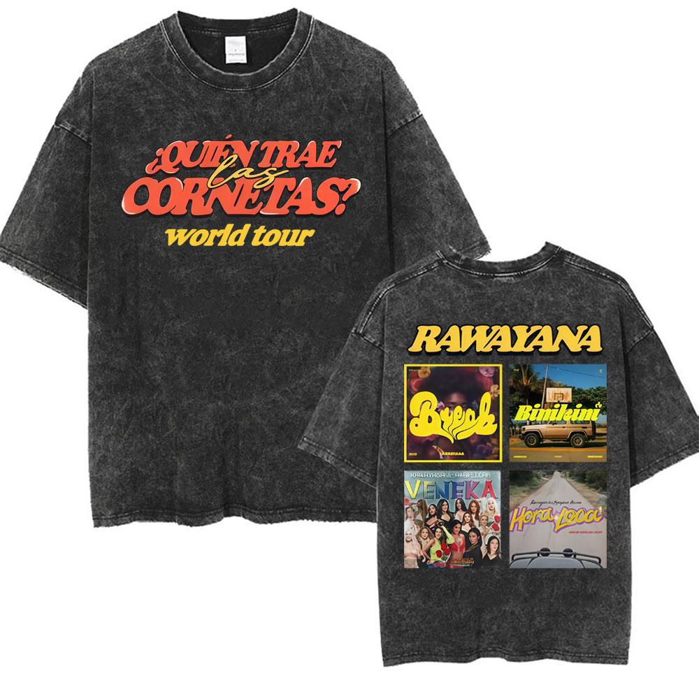 Band Rawayana Donde Es El After Album Vintage Washed T Shirt Mens Fashion Punk Hip Hop Tshirts Casual Cotton Oversized Tshirt