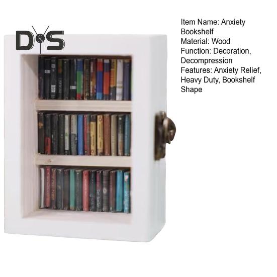 Shake Away Anxiety Bookshelf Figurine Wooden Miniature Book Nook Decoration Mini Pocket Bookcase Bookshelf Insert Ornament Book Lovers Gift