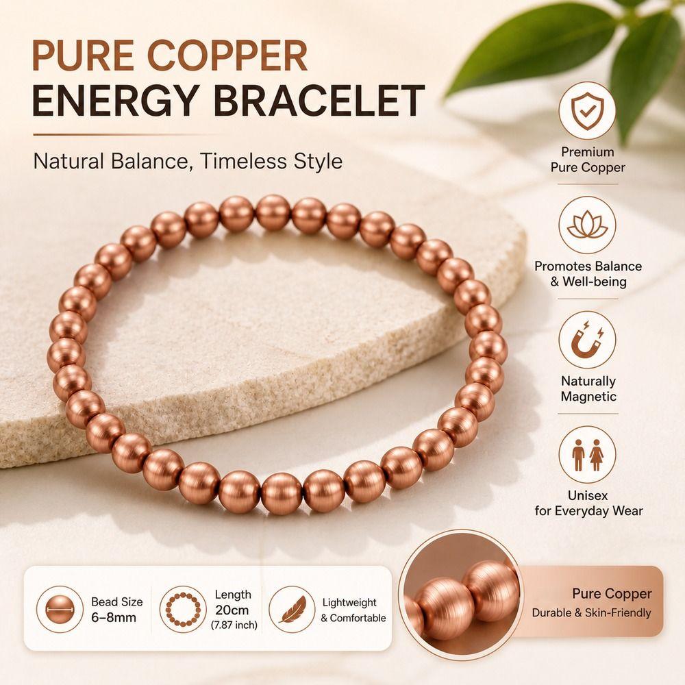 Elastic Cord Pure Copper Bracelet Pure Copper Beaded Bracelet New Copper Bead Bracelet Women Men