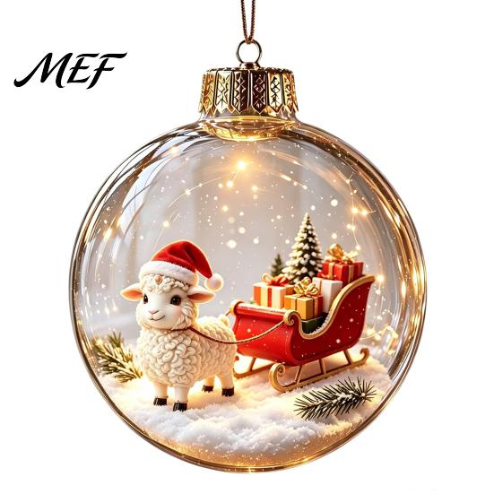 Decorative Hanging Balls Glowing Christmas Story Ornament, Light?Up Mini Holiday Scene Ball with Warm Party Favors LED Light, Clear Plastic