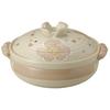 Santo Banko-yaki Earthenware Pot, Beige, Size 9, 13697 (Deep Pot), Serves 4-5, Pink Flower Pattern