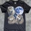 Футболка с рисунком кота Манул и луны, Три кота Палласа воют, Футболка для любителя диких животных