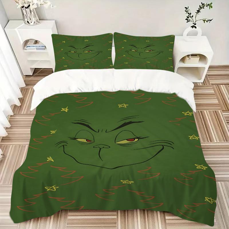 3Pcs Grinch Christmas Tree Bedding Sets For All Sizes New 3D Printed Bed Cover Comforter Duvet Cover Pillowcase Bedroom Decoration