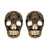[R3958] - Gold Plated 'Skull' Earrings Black White - 7x10 Mm