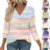 Women's 3/4 Sleeve Shirts V Neck Print Tops Casual Tops Basic Tees Blouse Loose Tops