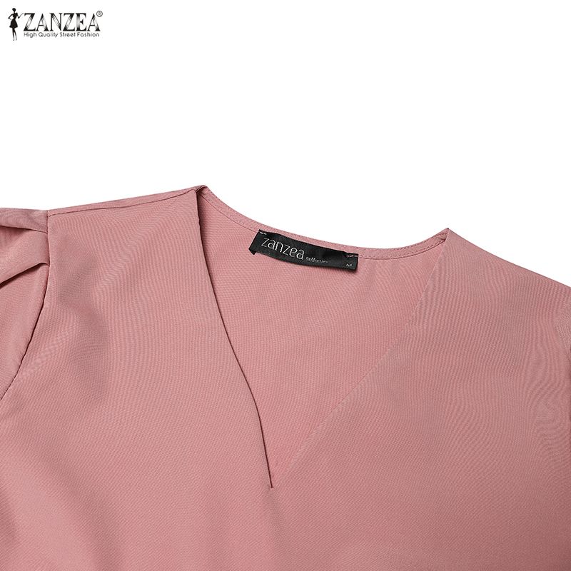 ZANZEA Женская повседневная однотонная блузка с v-образным вырезом и рукавами 3/4
