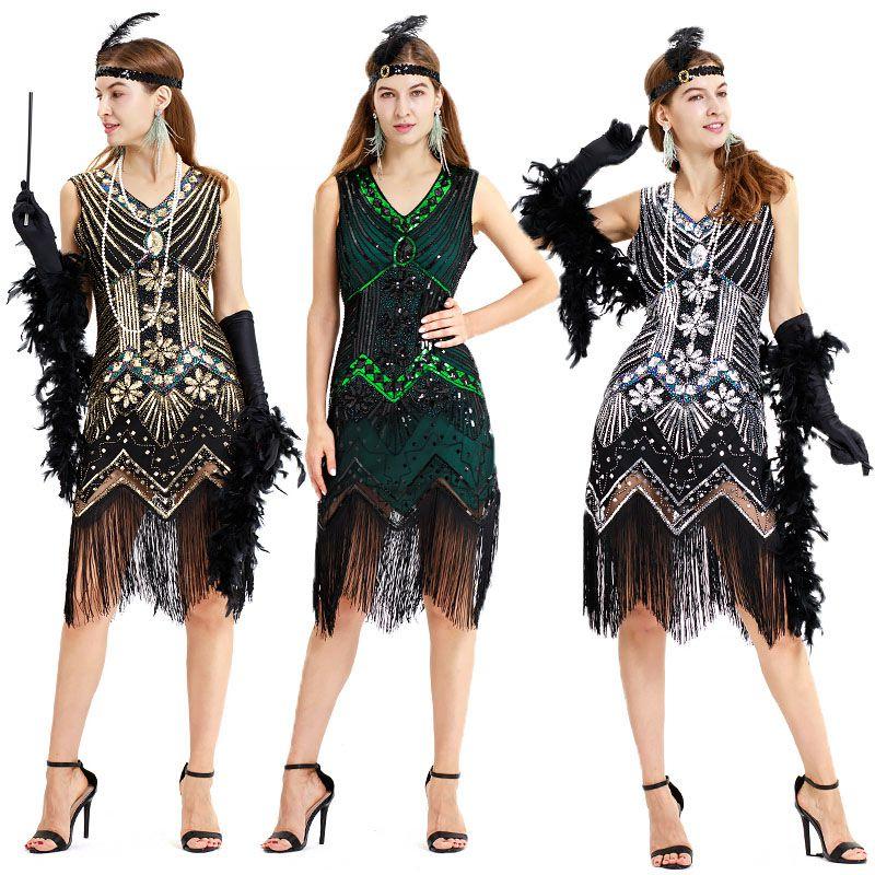 Elegant Gatsby Flapper Beaded Vintage Fringe Sequin Sleeveless Women Party Dresses For Timeless Style