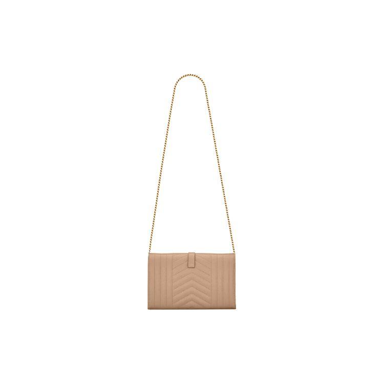 Saint Laurent Ysl Monogram Gold Logo Grainy Embossed Quilted Chain Leather Wallet Shoulder Bag Women bags Dark-Beige 620280-BOW91-2721