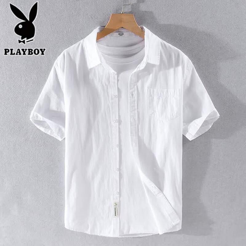 PLAYBOY Мужская повседневная рубашка с коротким рукавом из чистого хлопка