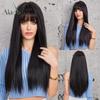 Black Synthetic Wigs with Bangs Long Straight Black Wig High Temperature Fiber Wig for Daily Cosplay Hair Women Use