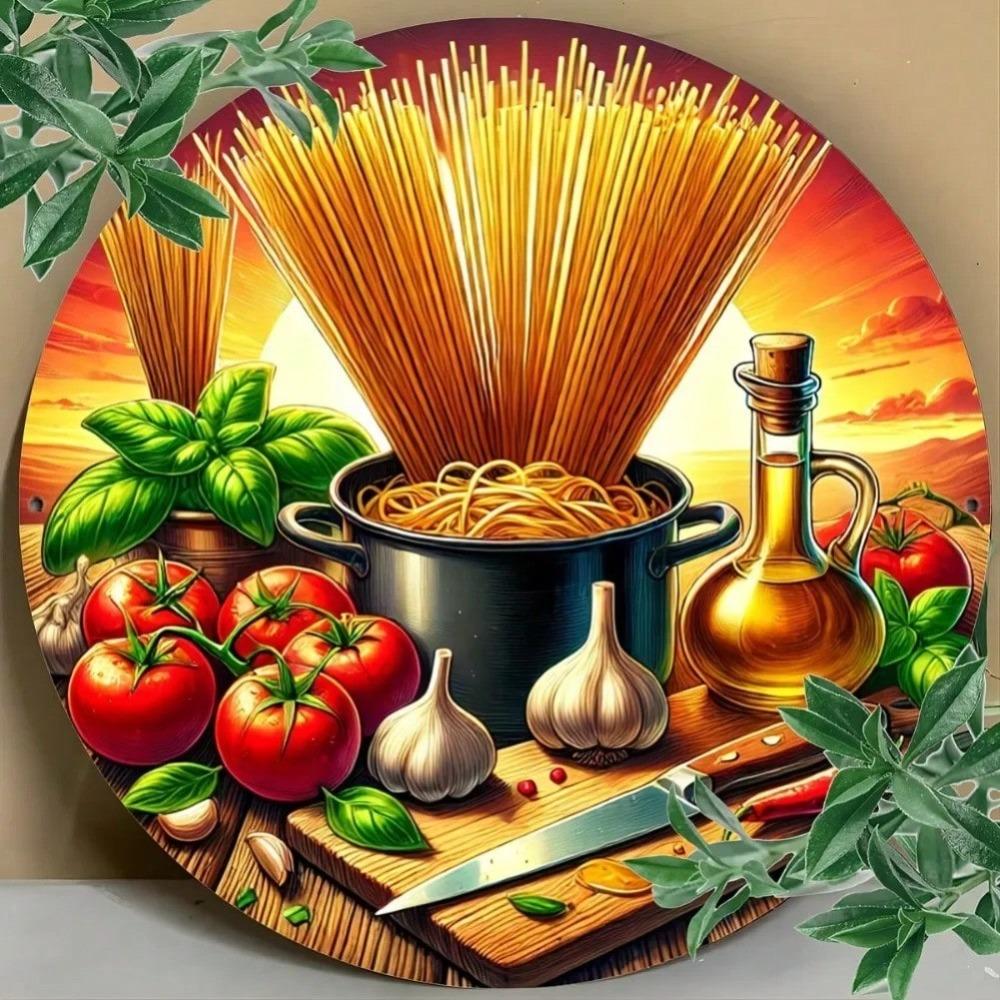 Винтажное металлическое настенное искусство Итальянская кухня Круглый Спагетти Помидор Декор для кухни Подарок