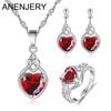 Love Heart Shape Pendant Necklace Earrings Ring Jewelry Sets for Women Romantic Engagement Party Jewelry Sets