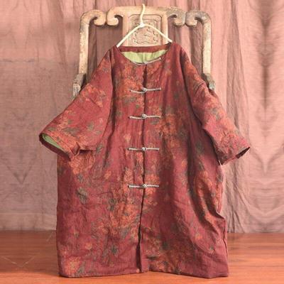 Женские винтажные хлопковые льняные парки на пуговицах с длинным рукавом и цветочным принтом, зимние пальто, свободные свободные парки в китайском стиле