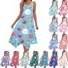 Women's Casual Fashion Round Neck Sleeveless Easter  Print Irregular Hem Midi Dress