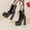 Plus Size Patent Leather Material Super Thick Heel Double-Layer Platform Cross Tie Straps Side Zipper Plush Lining Winter Boots