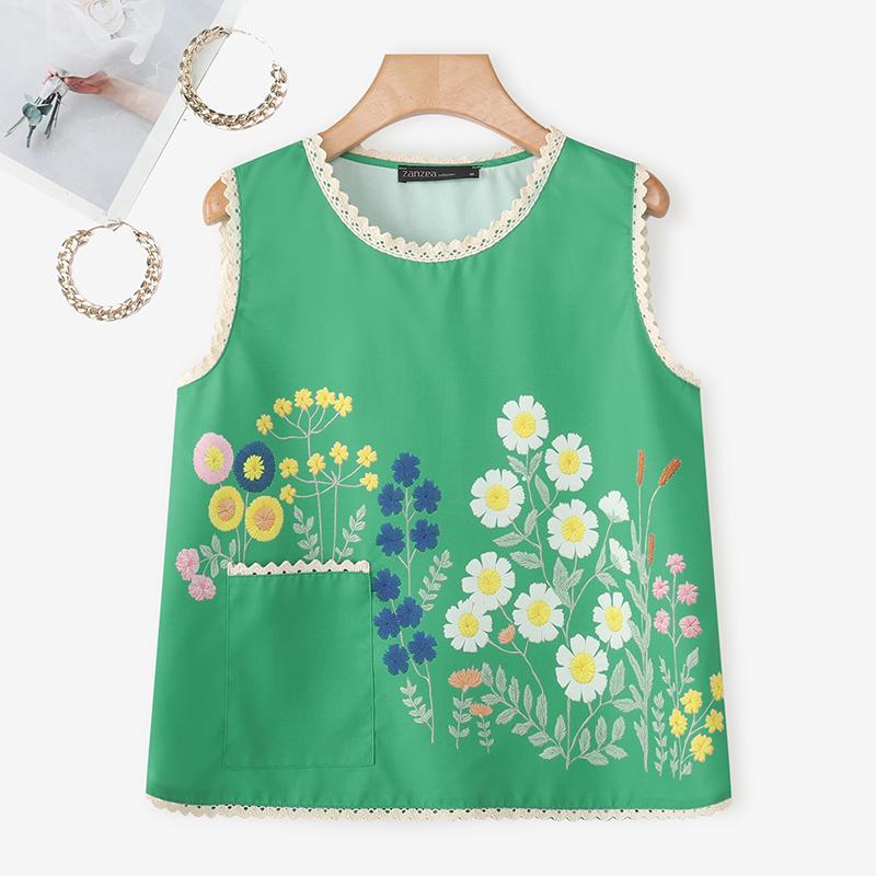 ZANZEA Женские повседневные летние топы-майки без рукавов с принтом и круглым вырезом