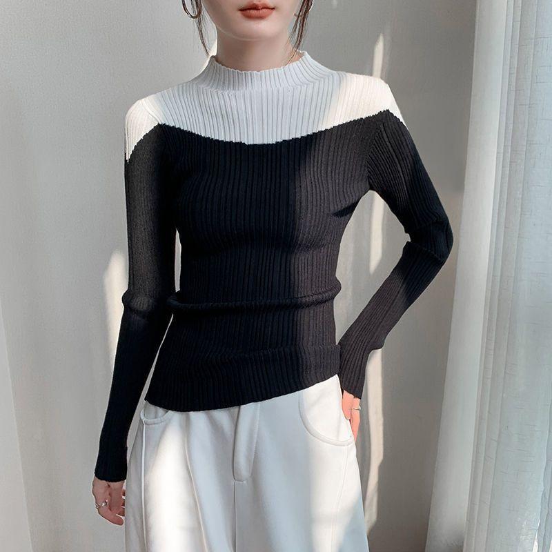 Женский вязаный свитер с полувысоким воротом, осенне-зимний дизайн, облегающий свитер с эффектом потертости, женская утягивающая рубашка с топом