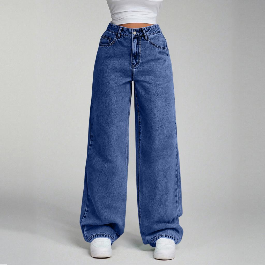 Women's High Waist Straight Leg Loose Casual Trousers Jeans