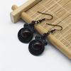 Round Ruby Decor Black Dangle Earrings Retro Goth Style Alloy Jewelry Creative Female Gift Daily Casual