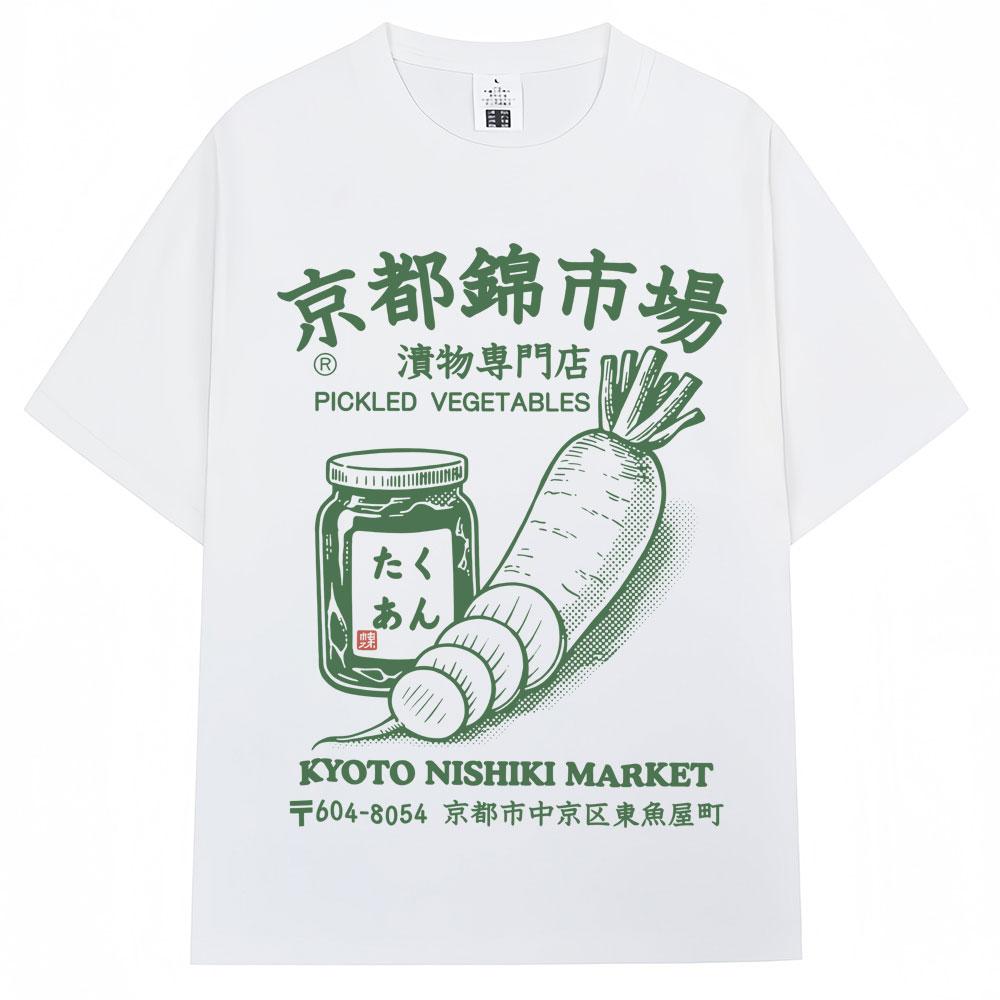 Japanese Style Kyoto Nishiki Market Print T-shirt Fashion Vintage Men Women T Shirts Oversized Cotton Casual T-shirts Streetwear