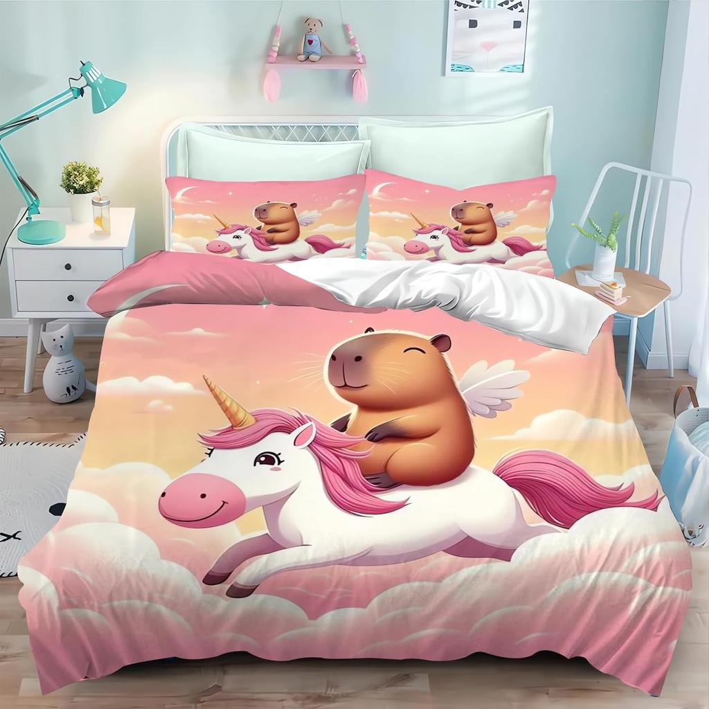 Exquisite 3D Cartoon Wallpaper Digital Printing Bedding Set Cute Capybara Duvet Cover Comforter Bed Youth Kids Girl Boys Gift