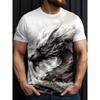 Men‘s T-Shirts 3D Dragon Print Short Sleeve Casual O Neck Pullover Street Outdoor Tops Tee Outdoor Sportshirt Oversized Clothing