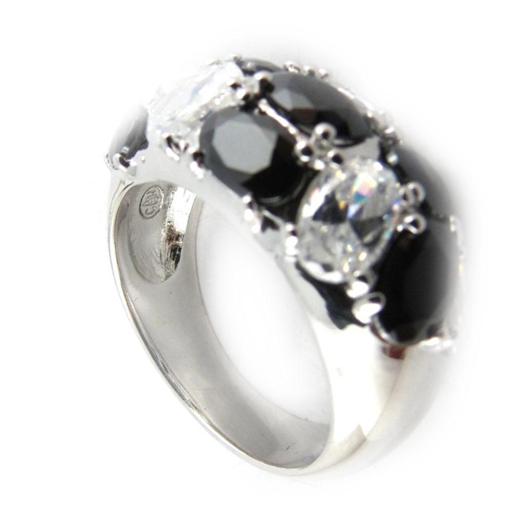 Silver Ring 'Castafiore' Black White (rhodium) - 10 Mm
