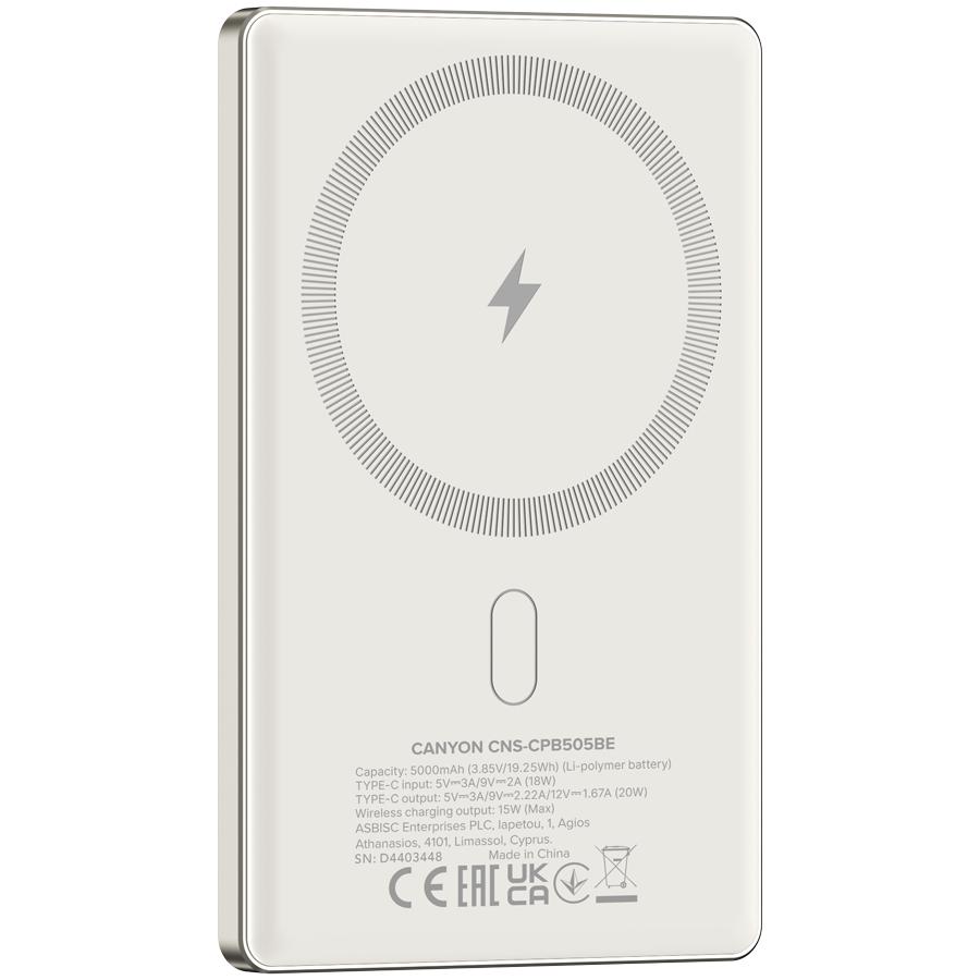 Canyon Powerbank Onpower 505 Slim Magsafe 5000 Mah Pd20W Beżowy