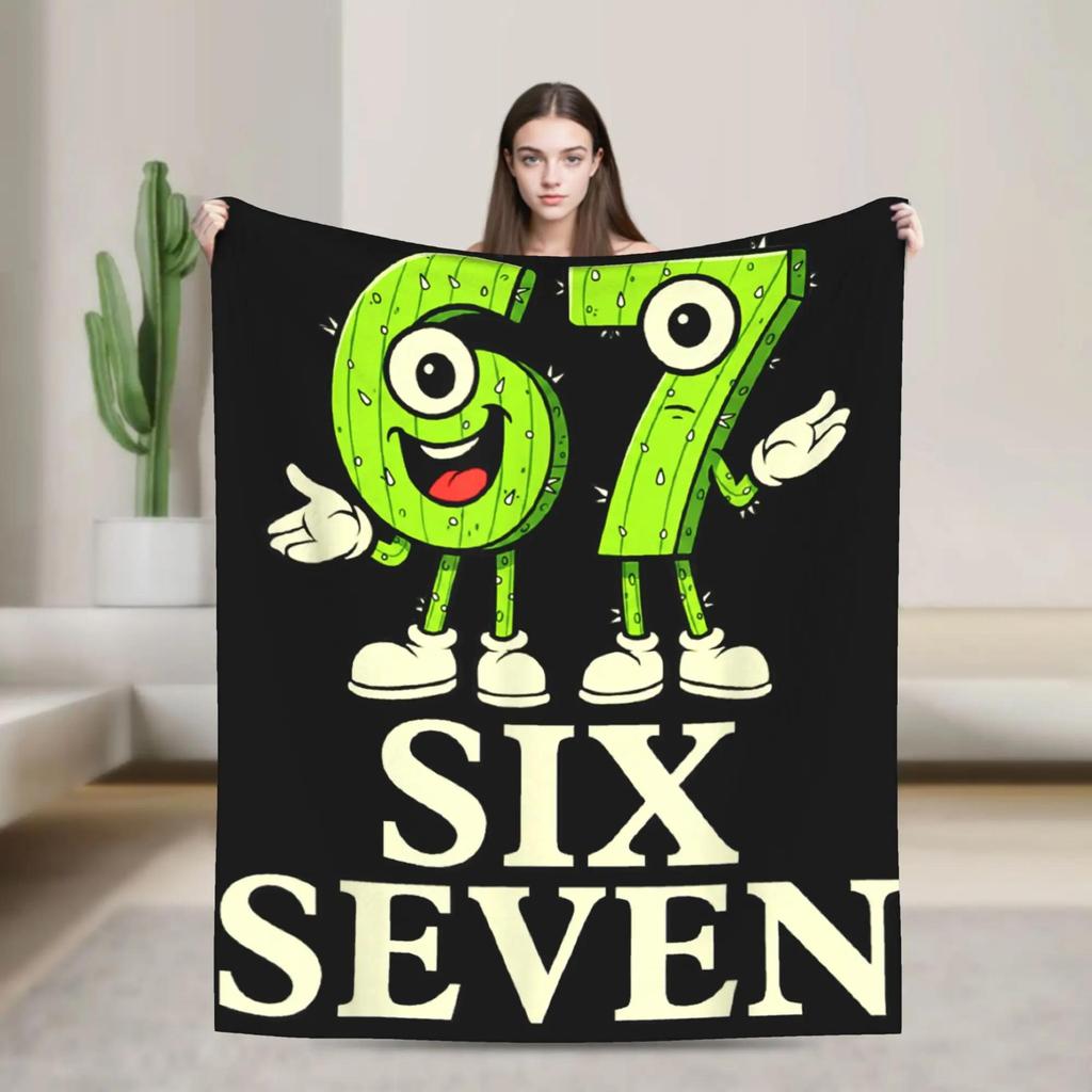 Six Seven Italian Brainrot Meme Plush Flannel Throw Blanket for Kids Living Room Soft Bedspread Design Quality