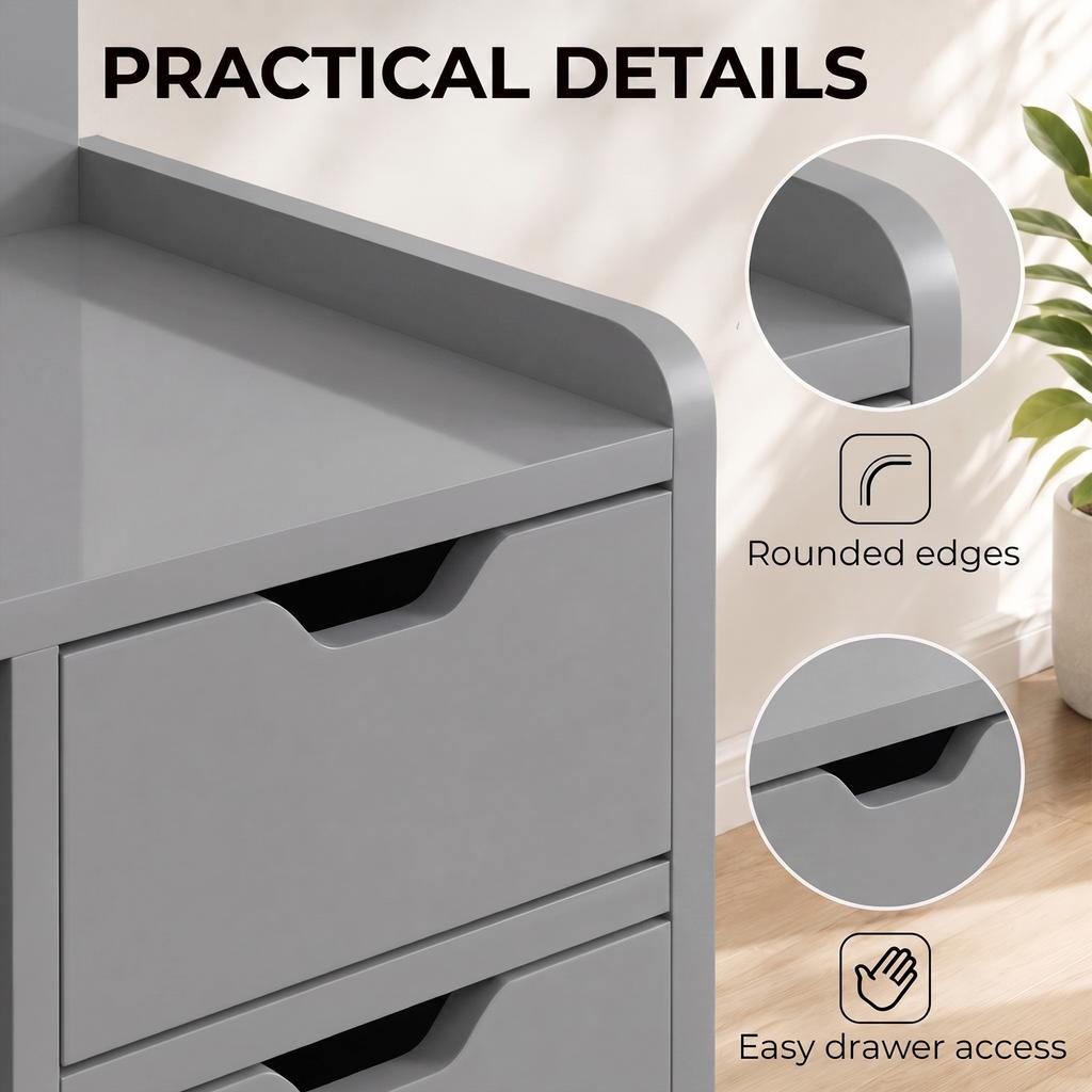 Bedside Table, Small Bedside Cabinet with 2 Drawers and Storage Shelves, Modern Nightstand for Bedroom, Grey