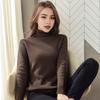 Women Knitting Tops High Collar Long Sleeve Solid Color Warm Fleece Lining Pullover Tops Slim Fit Thickened Knitwear Daily Wear