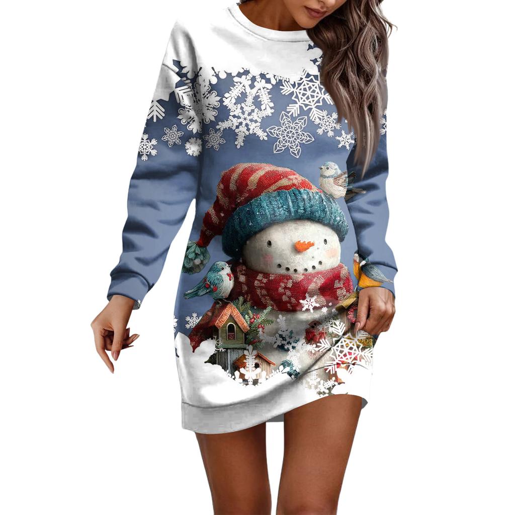 Платье с длинным рукавом для женщин, повседневное рождественское пуловер с принтом, платье на бедрах, платье-свитер