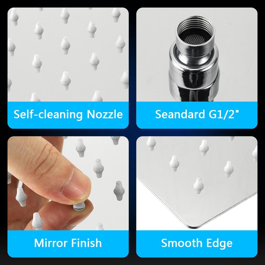 Ультратонкая лейка для тропического душа, серебристая, из нержавеющей стали, квадратная, 8/10/12 дюймов, лейка под давлением, большая лейка для душа