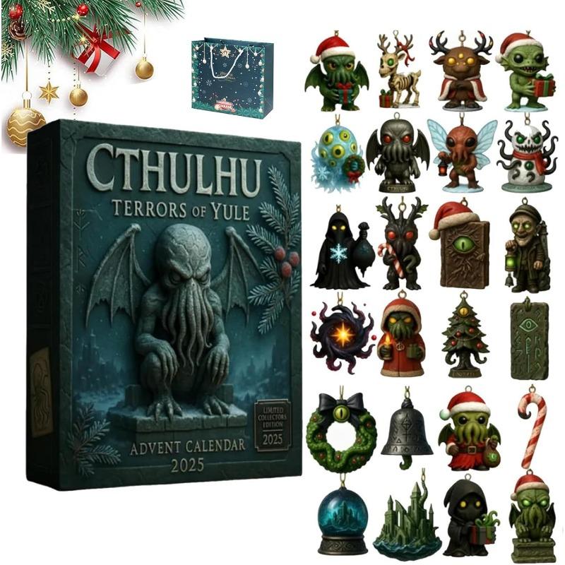Cthulhu:Terrors of Yule Advent Calendar 2025, 2D Flat Acrylic 24 Hanging Cthulhu Monsters Ornament, Gothic Advent Calendar for Monster Fans