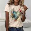 Summer Round Neck 3D Flower Love Print Top Fashionable Casual Short Sleeved Women's T-shirts