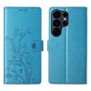 For Samsung Galaxy S26 Ultra Wallet Case Butterfly Floral Imprint PU Leather Phone Cover with Wrist Strap